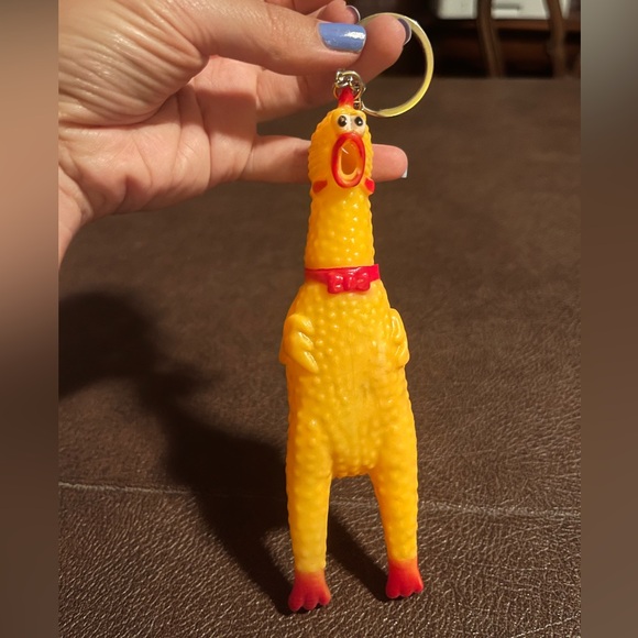 COPY - Cackling Rubber Chicken Keychain in Yellow and Red - Picture 1 of 5